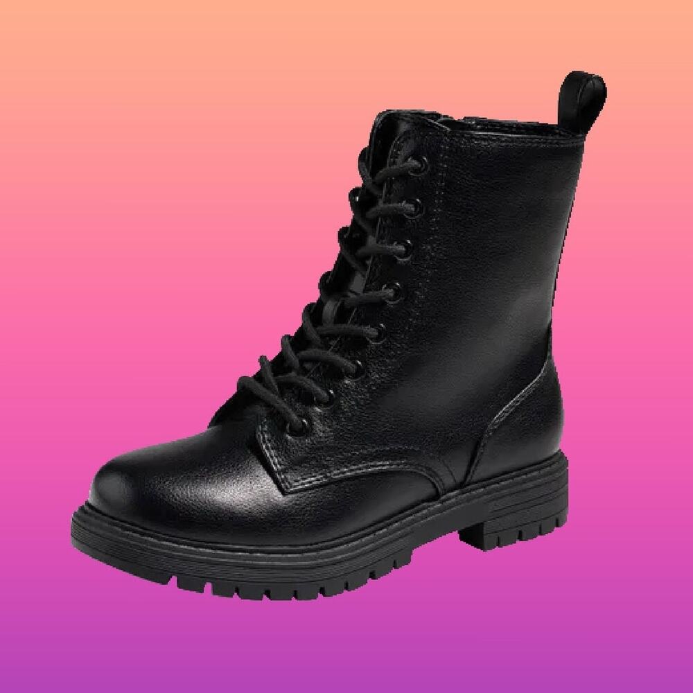 Womens Black Size 8 Falls Creek Helena Lace Up & Side Zipper Combat Style Boots